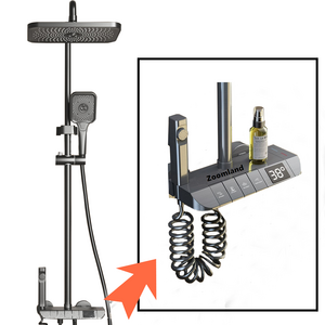 Zoomland 해바라기 샤워기 프리미엄 선반형 LED 온도 표시 해바라기 샤워기 수전세트 독일기술 디자인 지능 항온 고화질 수온 디스플레이, 회색의, 1개
