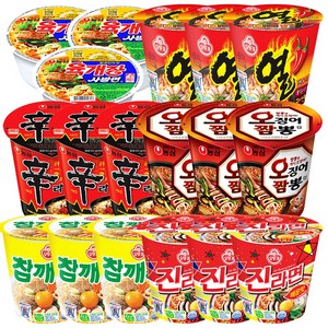 컵라면 6종 세트 (진라면 매운맛 3p + 신라면3p + 육개장 사발면 3p + 참깨라면 3p + 오징어짬뽕 3p + 열라면 3p), 1세트