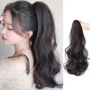 HAIRCUBE 웨이브 집게형 포니테일 부분가발, 1개, 내츄럴 블랙, 50cm