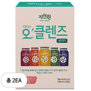 자연원 오클렌즈 원데이 과일 채소 착즙주스, 180ml, 2개