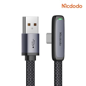 맥도도 TR 90도 라이트 USB A-C타입 고속충전 케이블, 1.2m, 블랙, 1개