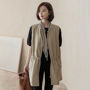 ROYALBELLE 여성 얇은 루즈핏 허리 조절 캐주얼 데일리 패션 지퍼 빅포켓 조끼 K022510