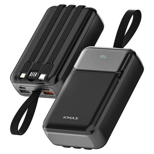 케이맥스 고속충전 대용량 보조배터리 20000mAh PD 22.5W 빌트인 3in1 케이블 일체형, 블랙