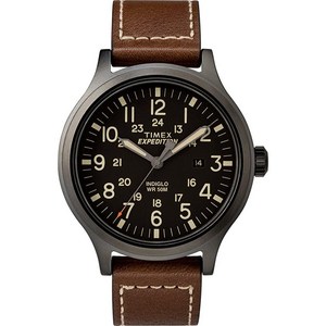 Timex 남성용 TW4B11300 Expedition Scout 43mm 브라운/블랙 가죽 스트랩 시계