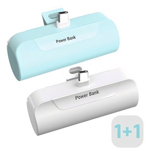 1+1 프리미엄 도킹형 일체형 미니 보조배터리 5000mAh, C타입(갤럭시), 화이트+민트