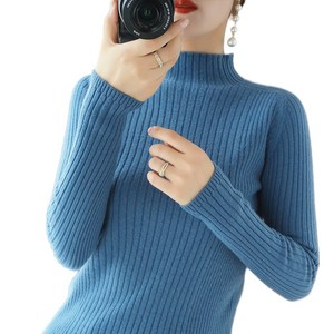 여성 가을겨울 니트 반폴라 폴라티 긴팔 단색 니트티 Women's knitwear