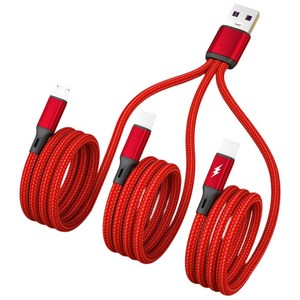 휴대전화 태블릿용 범용 3 in 1 USB to Micro USB + 듀얼 타입 C 데이터 동기 충전 케이블, 빨간색, 120cm, 1개