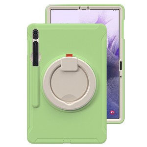 갤럭시탭 S10 S9 FE 케이스 마카롱 아머 거치대 회전 범퍼 케이스, 그린티, 1개