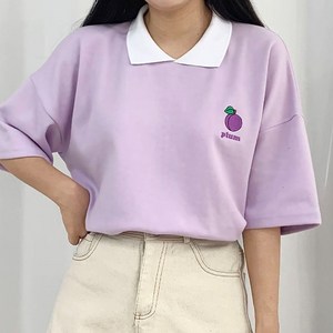 [빠른출고 귀욤템] 뽀짝 과일 자수 카라 반팔티
