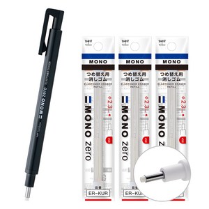 TOMBOW 모노 ZERO 샤프형 지우개 라운드, 본품1+리필3, 1세트, 블랙 라운드 (모노 ZERO 지우개)