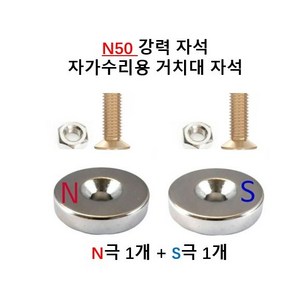 배달대행 오토바이 충전거치대 케이스 교환 수리용 20mm * 5T 네오디움 자석 N극 S극 너트 나사 셋트 스마일텍, N극+S극