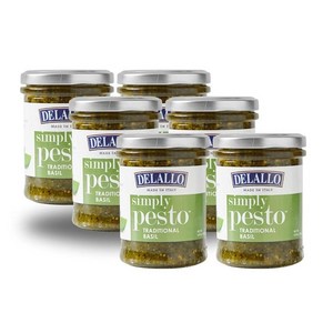 DeLallo Taditional Basil Pesto 6. Ounce Ja 6 P DeLallo 전통 바질 페스토 6온스 병 6팩 이탈리아산 고급 스프레드 바로, 6개, 170g