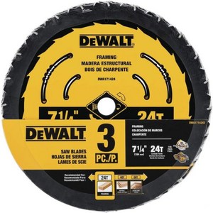 DEWALT 원형 톱날 7 1/4인치 톱니 24개 목재 절단 3팩(DWA1714243), 7 1/4인치 24T 블레이드 - 3팩, 1개