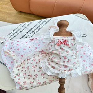육돌이 반려동물 강아지 고양이 레이스 티셔츠, 1개, 베이지플라워
