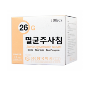 한국백신 일회용 멸균주사침 KOVAX-NEEDLE 26g X 1/2인치 1-1/2인치(100pcs/멸균), 1개, 26게이지 x 1/2인치 (100pcs)