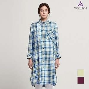 [비비올리비아] 린넨 체크 패턴 블라우스_VVCNLVM3441