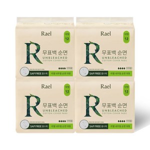 Rael 순면커버 생리대 날개형, 대형, 12개입, 4개