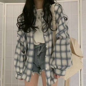 예쁨시전 남방 필수템 빅사이즈 오버핏 긴팔 체크 셔츠