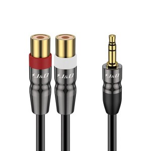 JD 3.5mm ~ 듀얼 RCA 오디오 케이블 헤비 듀티 수컷 2 암컷 금도금 구리 쉘 스테레오 어댑터 1피트, 1 Feet