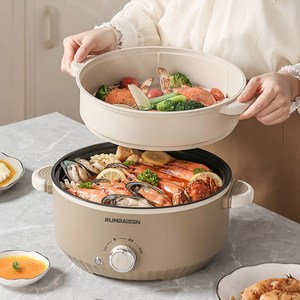 Fowod 전기냄비 멀티쿠커 세라믹코팅 가정용 대용량 3단 화력 24cm 3L, 브라운