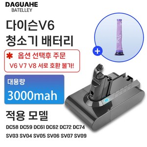 DAGUHAE 호환 다이슨 청소기 배터리 V6 V7 V8 교체용 대용량 배터리 (필터 증정), 1개, V6 3000mah