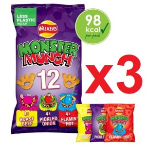 12개입 3개 총 36개 워커스 몬스터 먼치 뭉크 멀티팩 3가지맛 Walkes Monste Munch Multipack, 20g