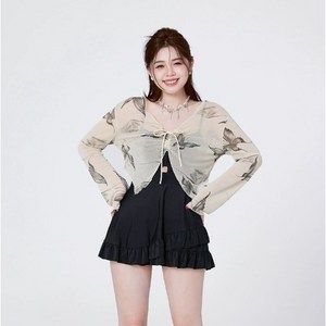 이너라인 체형거버 빅사이즈 원피스수영복 + 가디건 세트, 3XL(77~88), 블랙