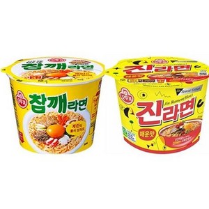 오뚜기 컵라면 참깨라면 12개+진라면 매운맛 12개(총24개) 전자레인지 조리 가능 큰사발 편의점 라면 용기, 1세트