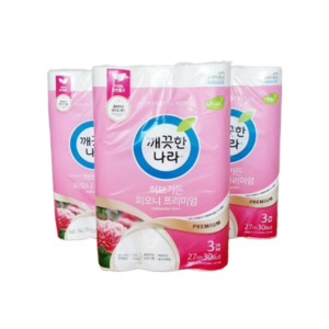 [깨끗한나라] ☆허브가든 피오니 프리미엄 화장지(3겹) 30롤 x 3팩, 3개