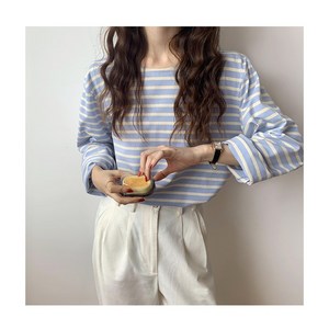 [4컬러] 세인트 스트라이프 데일리 기본 간절기 단가라 티셔츠