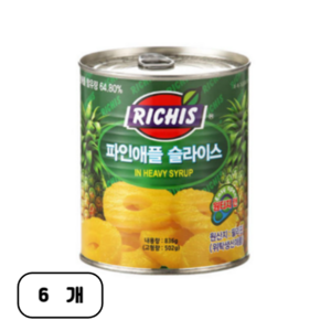 리치스 파인애플 슬라이스 통조림, 836g, 6개