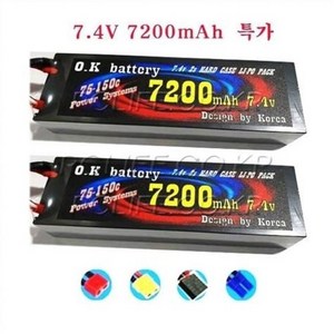 (당일발송)RC카 배터리 리포 7200mAh 7.4V 2S 75-150C두개콤보, EC3 (두개콤보), 1개