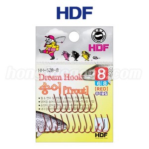 HDF 드림훅 송어 무미늘침(레드) HH-528 송어 낚시 바늘, 1개