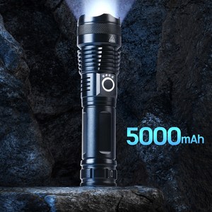 APEXSO 손전등 XHP70.2 LED 후레쉬 줌 써치라이트 충전식 휴대용 초걍력 고휘도 26650 5000mAh, 블랙, 1개