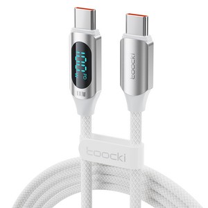 TOOCKI 알루미늄 합금으로 디스플레이 C-C 100w 고속 충전케이블, 2m, 화이트, 1개