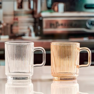 미니모 홈카페 예쁜 머그컵 340ml 2종 세트, 투명 + 브라운, 1세트