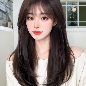 걸스코코 레이어드 C컬 반가발 긴머리 생머리 여자 가발 셀프 머리숱 붙임머리, 내추럴블랙, 1개