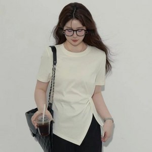 스타일닥터 여자 반팔 티셔츠 순면 상의 여름 허리 조임 날씬해 보이는 어깨 티셔츠 상의