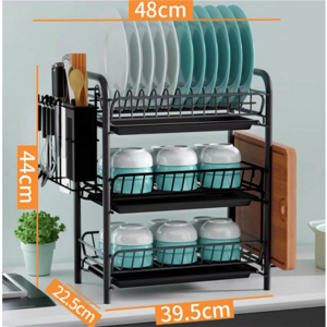 훌륭한 조력자 식기 건조대 올스테인리스 식기 건조대 2-3단 수납 선반 멀티 수납 선반 아테네 블랙, 1개