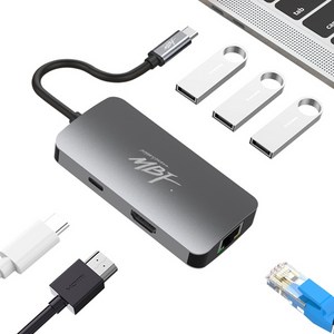 엠비에프 USB C타입 기가랜 HDMI 미러링 멀티 허브 PD MBF-UC6IN1, 메탈그레이, 1개