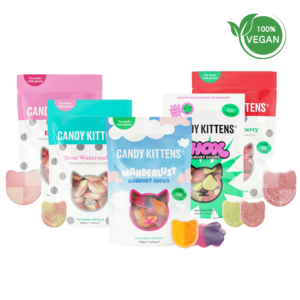 [스웨디시 젤리] CandyKittens 캔디키튼스 비건 젤리 3종 혼합 세트, 사우어워터멜론(54g), 와일드스트로베리(54g), 이튼메스(140g), 140g