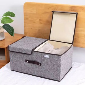 ANYOU 면 마 퀼 트 덮개 두 개 풍격이 우아하다. 단축 방 진 접는 잡동사니 수납함, 그레이
