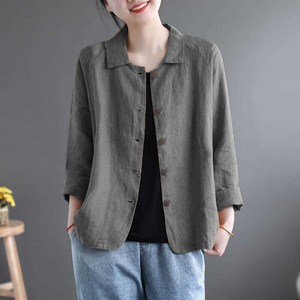 여성 면마 자켓 오버핏 심플 봄 여름 가을 긴팔 재킷 상의 women's casual coat 인어미남 A13 Z400C779, L, 다크 그레이