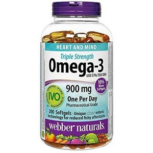 webber naturals Triple-strength Omega-3 Softgels 200 soft gel 웨버 오메가3 200정 900mg(총1 425mg)캐나다에서 직송, 1개