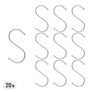 뽀아샵 다용도 스테인리스 S자 고리 스텐걸이 J-J009, L, 20개, 실버