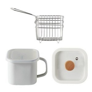 모다키친 인덕션 법랑냄비 1.45L + 유리뚜껑 + 튀김망 세트, 13.5cm, 혼합색상, 1세트
