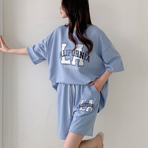유토밸런 여성 여름 루즈핏 반팔 반바지 츄리닝 트레이닝 상하 세트