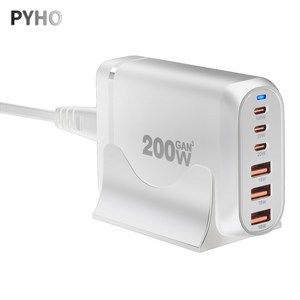 PYHO 200W 3C3A 6포트 PD3.0 PPS 초고속 멀티충전기, 1개, 하얀색