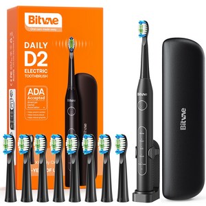 비트베이 D2 음파 전동칫솔 진동칫솔 스마트가압센서 칫솔모8개 Bitvae Amazon베스트, 블랙, 1세트, 블랙