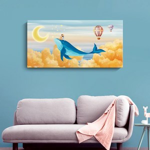 데일리공감 꿈과희망의 고래 그림 액자 학업운 돈들어오는 현관 인테리어 캔버스액자 풍수 액자, 1개
